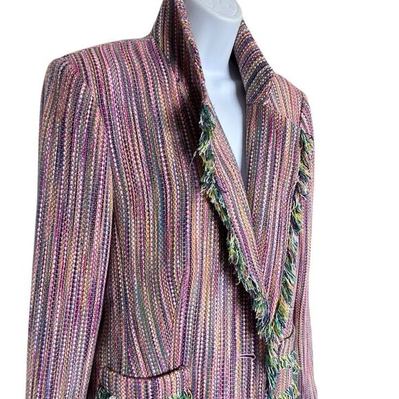 HILARY RADLEY Hilary Radley Tweed Multicolored Striped Blazer Size 8 - Picture 3 of 10